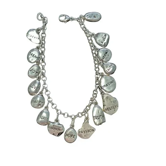Sterling Silver Charm Bracelet 16 Inspirational Charms Lobster Clasp Size 7 - Picture 1 of 16